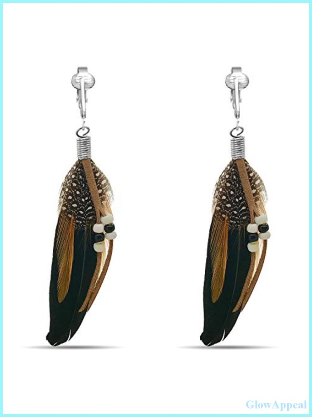 Clip On Feather Earrings Bohemian Tassel Dangle Long